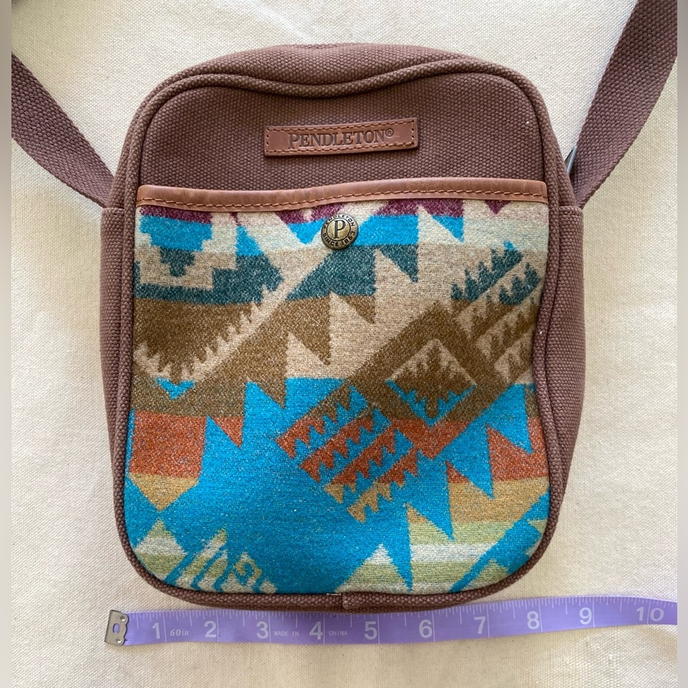 Pendleton Alto Mesa Crossbody Satchel Brown Cotton Canvas Wool Panel Unisex - Picture 7 of 9